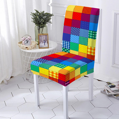 Kockás geometria üléshuzat Poliészter étkezőszék huzat esküvői szállodai bankett dekorációhoz Levehető üléshuzat univerzális méret