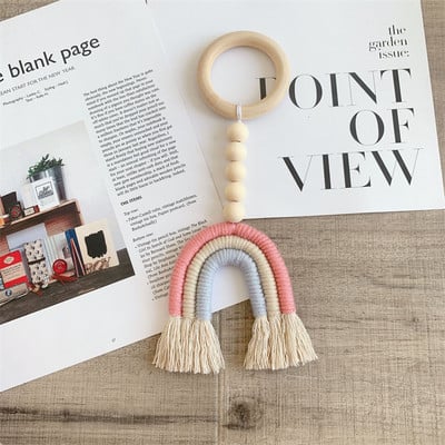 Макраме Rainbow Висяща декорация за стена Boho Home Decor Парти консумативи Бебешки душ Общежитие Детска стая Орнаменти от мъниста Пискюли