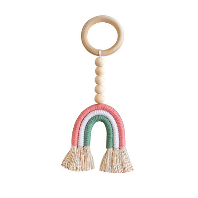 Makramé szivárvány fali akasztós dekoráció Boho lakberendezési buli kellékek babazuhany kollégiumi gyerekszoba gyöngybojt díszek