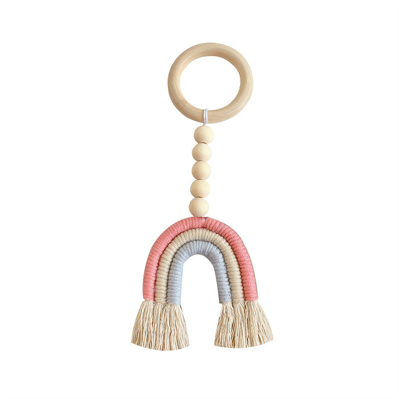Makramé szivárvány fali akasztós dekoráció Boho lakberendezési buli kellékek babazuhany kollégiumi gyerekszoba gyöngybojt díszek