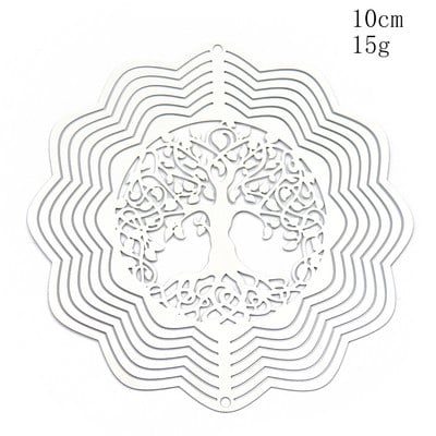 Lézerrel vágott napvirág Az élet fája, rozsdamentes acél forgó szélcsengő medál sztereoszkópikus hatású fonó flitterek esküvői dekoráció