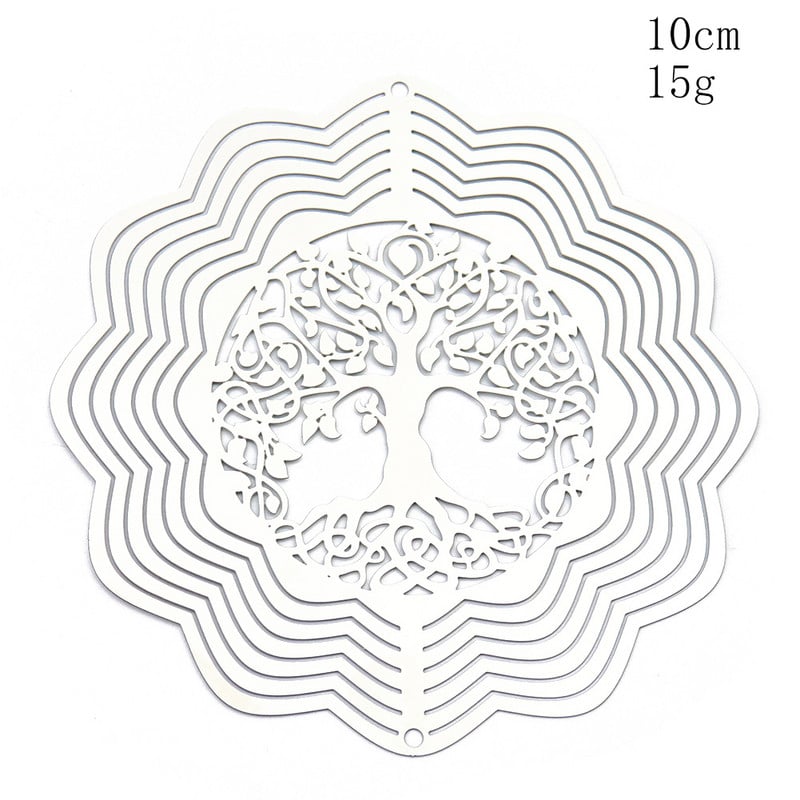 Lézerrel vágott napvirág Az élet fája, rozsdamentes acél forgó szélcsengő medál sztereoszkópikus hatású fonó flitterek esküvői dekoráció