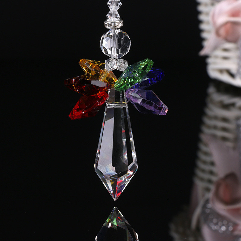 Jauns varavīksnes eņģeļa kristāla saules ķērējs, krāsains piekarināms rotājums automašīnas mājām SCI88