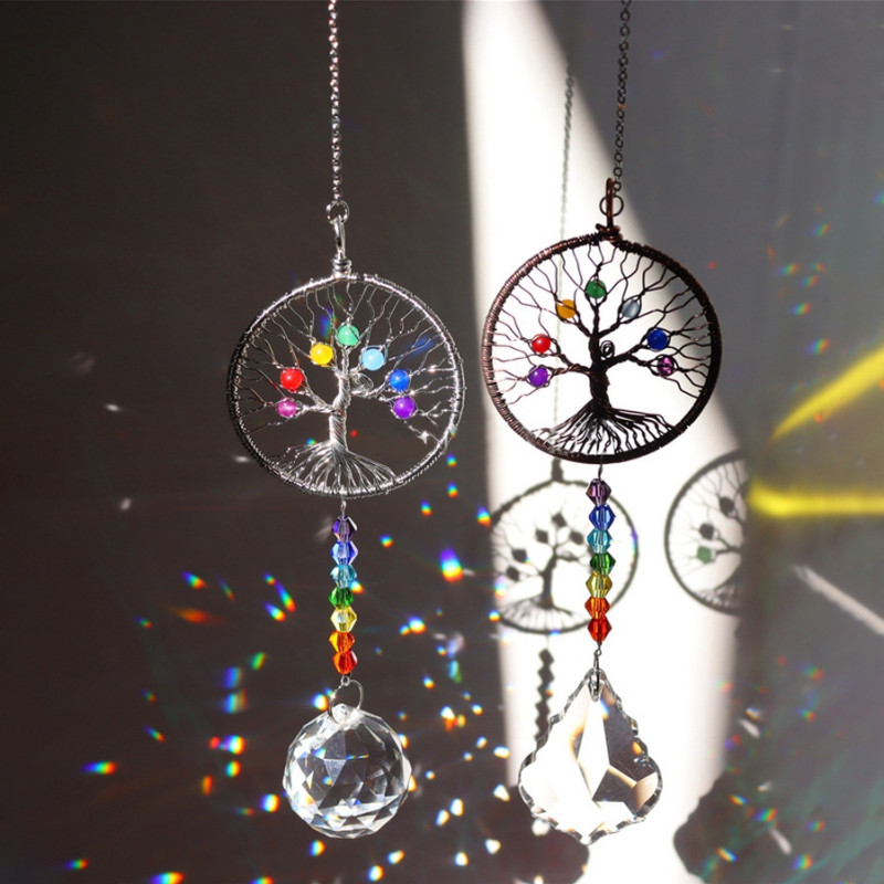 Crystal Tree of Life Catchers Crystals Ball Privjesak Rainbow Maker Viseći Suncatcher Ukras za prozor Dekoracija kućnog vrta