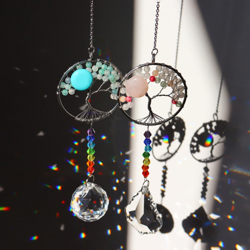 Crystal Tree of Life Catchers Crystals Ball Privjesak Rainbow Maker Viseći Suncatcher Ukras za prozor Dekoracija kućnog vrta