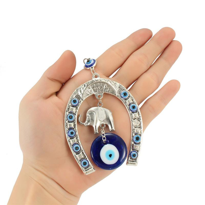 Török kék szem amulett patkó elefánt szalaggal Etnikai falra akasztó Szerencsés medálok szélcsengő otthoni autódíszítés ajándék