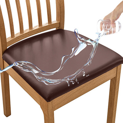 Δερμάτινο κάλυμμα καρέκλας PU Αδιάβροχο τετράγωνο κάλυμμα μαξιλαριού καρέκλας Spandex Stretch καλύμματα καθίσματος καρέκλας Αποσπώμενο προστατευτικό καρέκλας κουζίνας