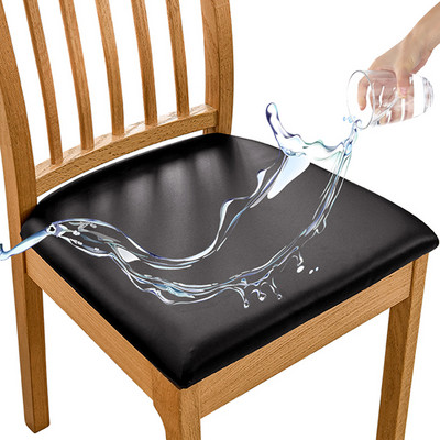 Δερμάτινο κάλυμμα καρέκλας PU Αδιάβροχο τετράγωνο κάλυμμα μαξιλαριού καρέκλας Spandex Stretch καλύμματα καθίσματος καρέκλας Αποσπώμενο προστατευτικό καρέκλας κουζίνας
