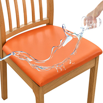Δερμάτινο κάλυμμα καρέκλας PU Αδιάβροχο τετράγωνο κάλυμμα μαξιλαριού καρέκλας Spandex Stretch καλύμματα καθίσματος καρέκλας Αποσπώμενο προστατευτικό καρέκλας κουζίνας