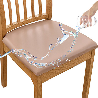 Δερμάτινο κάλυμμα καρέκλας PU Αδιάβροχο τετράγωνο κάλυμμα μαξιλαριού καρέκλας Spandex Stretch καλύμματα καθίσματος καρέκλας Αποσπώμενο προστατευτικό καρέκλας κουζίνας