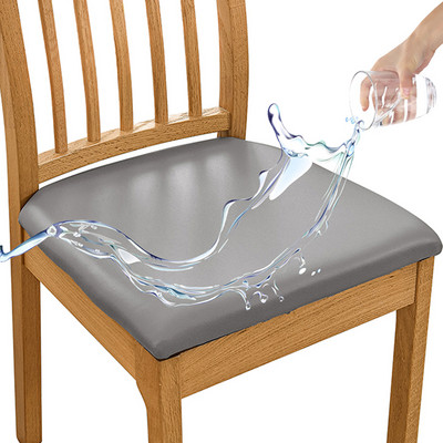 Δερμάτινο κάλυμμα καρέκλας PU Αδιάβροχο τετράγωνο κάλυμμα μαξιλαριού καρέκλας Spandex Stretch καλύμματα καθίσματος καρέκλας Αποσπώμενο προστατευτικό καρέκλας κουζίνας