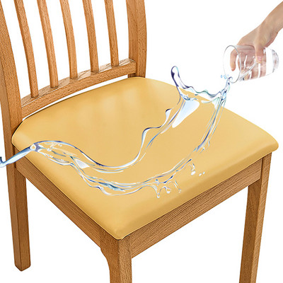 Δερμάτινο κάλυμμα καρέκλας PU Αδιάβροχο τετράγωνο κάλυμμα μαξιλαριού καρέκλας Spandex Stretch καλύμματα καθίσματος καρέκλας Αποσπώμενο προστατευτικό καρέκλας κουζίνας