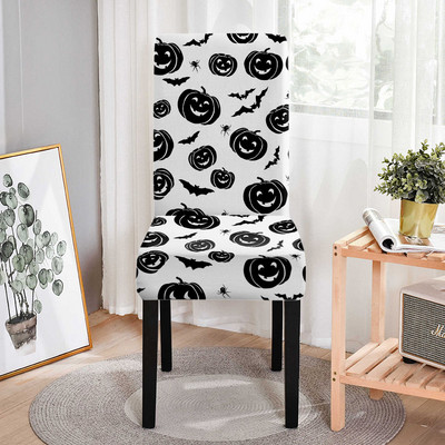 Κάλυμμα καρέκλας Stretch Halloween Μαύρη γάτα Ghost Pattern Ελαστικά καλύμματα καρέκλας για τραπεζαρία Resterant Housse De Chaise