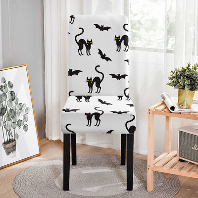 Κάλυμμα καρέκλας Stretch Halloween Μαύρη γάτα Ghost Pattern Ελαστικά καλύμματα καρέκλας για τραπεζαρία Resterant Housse De Chaise