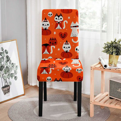 Κάλυμμα καρέκλας Stretch Halloween Μαύρη γάτα Ghost Pattern Ελαστικά καλύμματα καρέκλας για τραπεζαρία Resterant Housse De Chaise