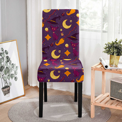 Κάλυμμα καρέκλας Stretch Halloween Μαύρη γάτα Ghost Pattern Ελαστικά καλύμματα καρέκλας για τραπεζαρία Resterant Housse De Chaise