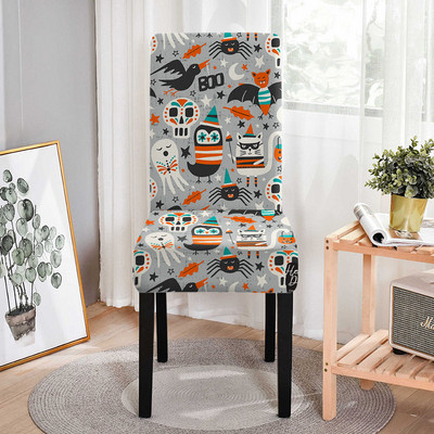 Κάλυμμα καρέκλας Stretch Halloween Μαύρη γάτα Ghost Pattern Ελαστικά καλύμματα καρέκλας για τραπεζαρία Resterant Housse De Chaise