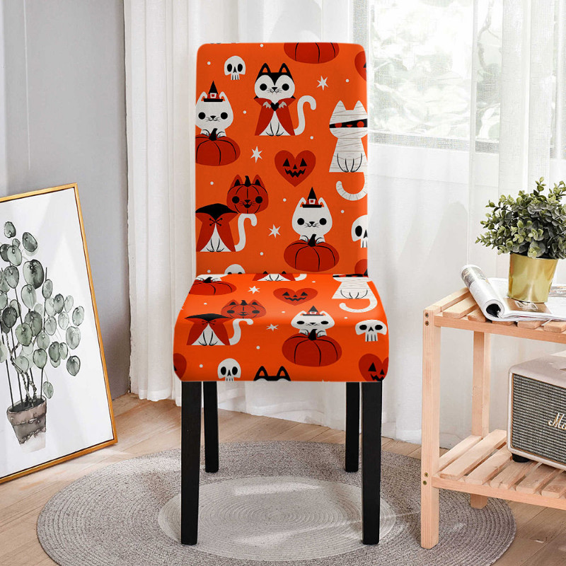 Κάλυμμα καρέκλας Stretch Halloween Μαύρη γάτα Ghost Pattern Ελαστικά καλύμματα καρέκλας για τραπεζαρία Resterant Housse De Chaise
