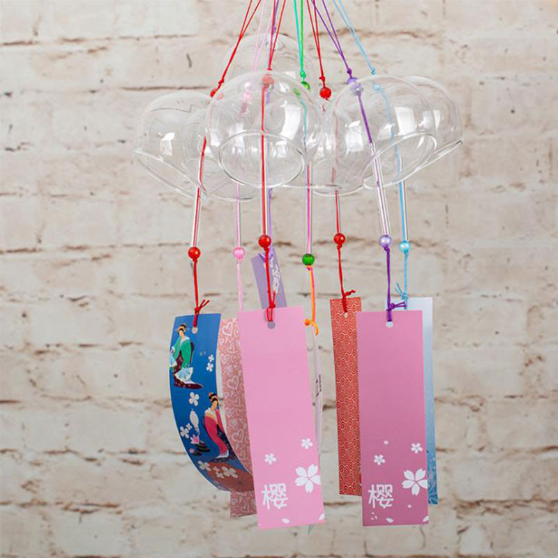 1gb Romantic Crafts Japāņu ķiršu ziedu stikla vēja zvani zvani Mājas dārza biroja rotājums iekštelpu logu piekārtiem dekoriem