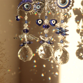 Турско синьо пеперуда за зло око, висяща на стена с кристален орнамент с ловец на слънчеви лъчи за домашен декор, късмет, благословия, подарък за рожден ден