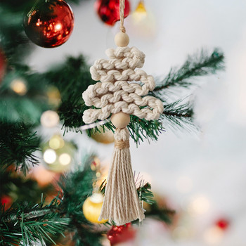 Скандинавско памучно въже, гирлянд от дървени мъниста с пискюл Коледни стени, висящи орнаменти за детска стая Декорация на бебешка стая