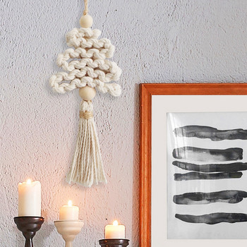 Скандинавско памучно въже, гирлянд от дървени мъниста с пискюл Коледни стени, висящи орнаменти за детска стая Декорация на бебешка стая