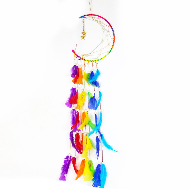 Musulmaņu islāms Ramadāna pusmēness mēness fāze Zvaigznes varavīksnes spalvas fāzēm pušķi Sapņu ķērējs Amulets talismans DIY sienas piekarināmais dekors