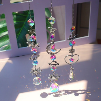 Crystal Wind Chime Moon Sun Catcher Diamond Prisms Висулка Dream Catcher Rainbow Chaser Home Garden Decor Завеси