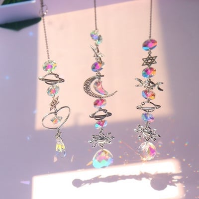 Cristal clopoțel de vânt Moon Sun Catcher Diamant Prisme Pandantiv Dream Catcher Curcubeu Urmărește Home Garden Decor Hangings