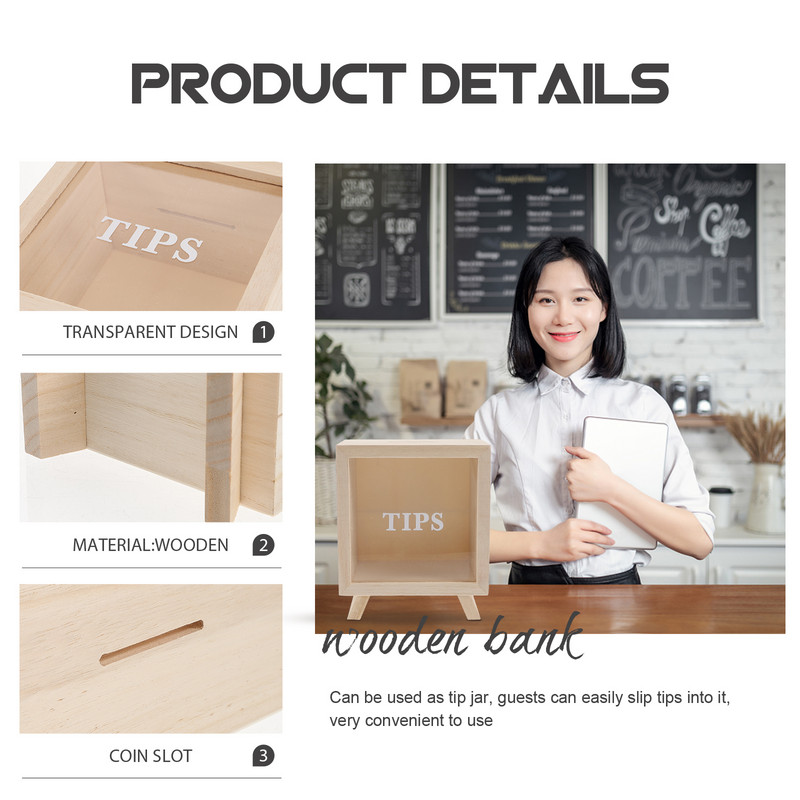 Bank malacka doboz Pénz érme fából készült takaréküveg átlátszó gyerekek fatakarékok felnőtteknek készpénzcsere árnyék ajándék borravaló tok négyzet alakú bankok