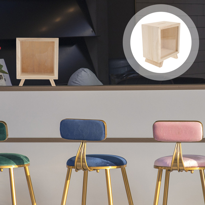 Bank malacka doboz Pénz érme fából készült takaréküveg átlátszó gyerekek fatakarékok felnőtteknek készpénzcsere árnyék ajándék borravaló tok négyzet alakú bankok