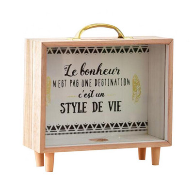 Дървена кутия за монети за съхранение Спестовна гърне Касичка Декорация на бюро за спалня