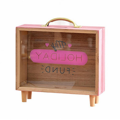 Дървена кутия за монети за съхранение Спестовна гърне Касичка Декорация на бюро за спалня