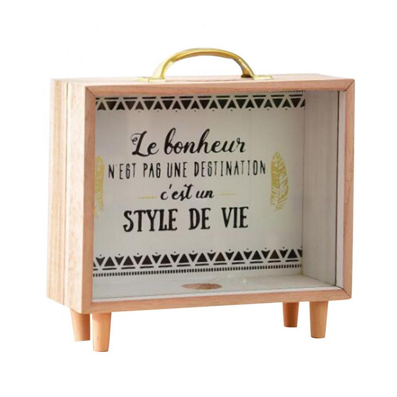 Дървена кутия за монети за съхранение Спестовна гърне Касичка Декорация на бюро за спалня