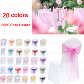 25 db-os Székszárnyak Íjhuzat Esküvői dekoráció Organza székhuzathoz Csomószalagok Parti bankett rendezvények székdekorei 18cmx275cm
