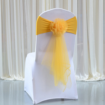 Висококачествен 1 бр сватбен стол лък органза стол крило цвете калъф за стол възел за банкетно събитие рожден ден украса