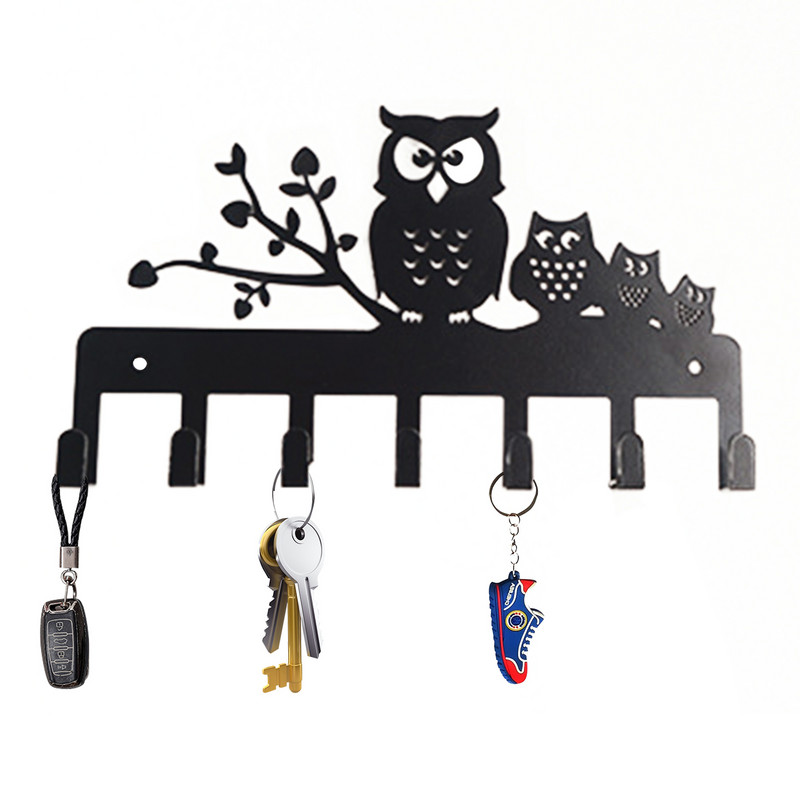 Sienas atslēgu turētājs kaltas dzelzs āķi plaukts vintage pūces atslēgas āķis sienas stiprinājums mājas dekorēšanai Dekoratīvs atslēgu pakaramais ar 7 āķiem