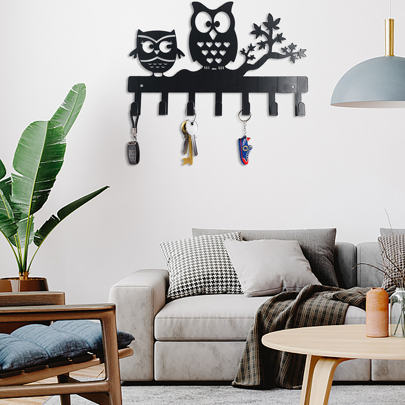 Sienas atslēgu turētājs kaltas dzelzs āķi plaukts vintage pūces atslēgas āķis sienas stiprinājums mājas dekorēšanai Dekoratīvs atslēgu pakaramais ar 7 āķiem