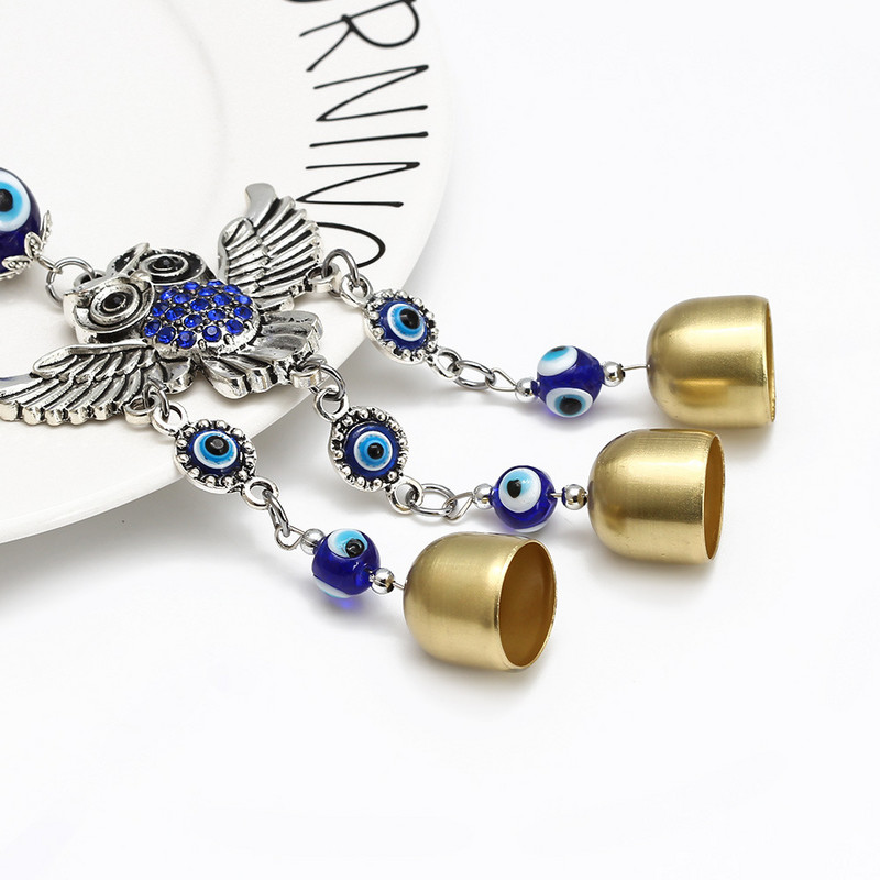 Retro metalinis pelėda sparnas Velnio akis Turkijos mėlynos akys Apsaugo nuo pikto karoliuko varpelio vėjo varpeliai amuletas talismanas Feng shui meditacijos dekoras