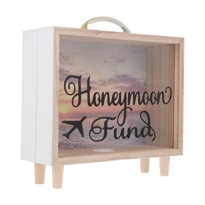 Кутия за меден месец Селска дървена кутия Сватбена спестяваща гърне Сянка Касичка с връвна светлина за сватби Рожден ден Дипломиране