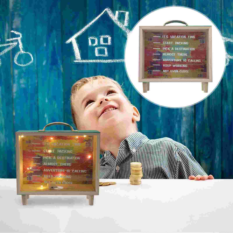 Кутия за меден месец Селска дървена кутия Сватбена спестяваща гърне Сянка Касичка с връвна светлина за сватби Рожден ден Дипломиране