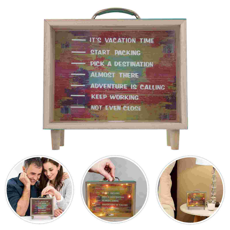 Кутия за меден месец Селска дървена кутия Сватбена спестяваща гърне Сянка Касичка с връвна светлина за сватби Рожден ден Дипломиране