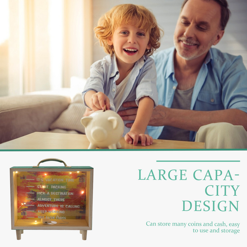 Кутия за меден месец Селска дървена кутия Сватбена спестяваща гърне Сянка Касичка с връвна светлина за сватби Рожден ден Дипломиране