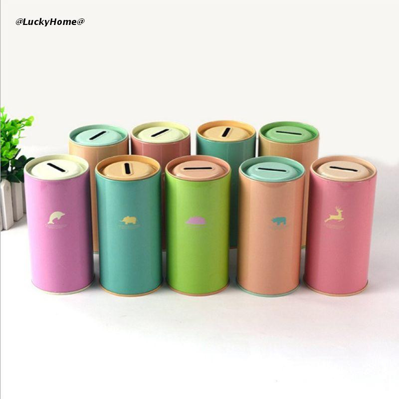 11UA Retro skardinis cilindras, saldainių spalvos Piggy Bank animacinių filmų zoologijos sodo gyvūnų raštai Pinigų taupymo dėžutė Atlygio rašiklio laikiklis monetų piniginis dėklas