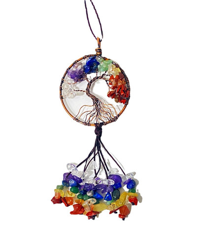 Hét csakra Életfa Kézzel készített szövésű medál Természetes turmalin ametiszt kvarc drágakő Reiki Energy Degauss autós lakberendezés