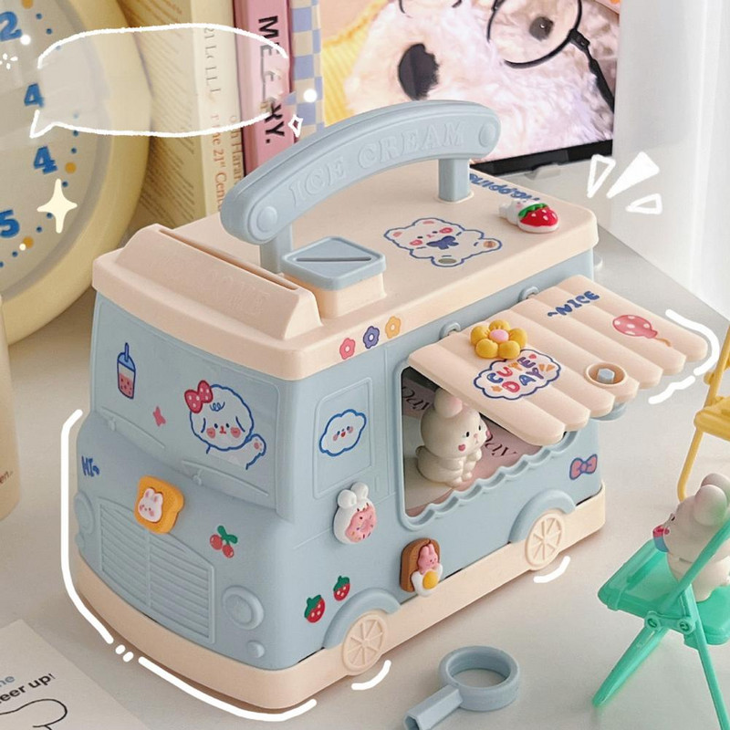 Kawaii bērnu cūciņa banka multfilmas automašīnas forma lielas ietilpības plastmasas burvīga naudas kaste ar slēdzeni Ziemassvētku Jaungada dāvana