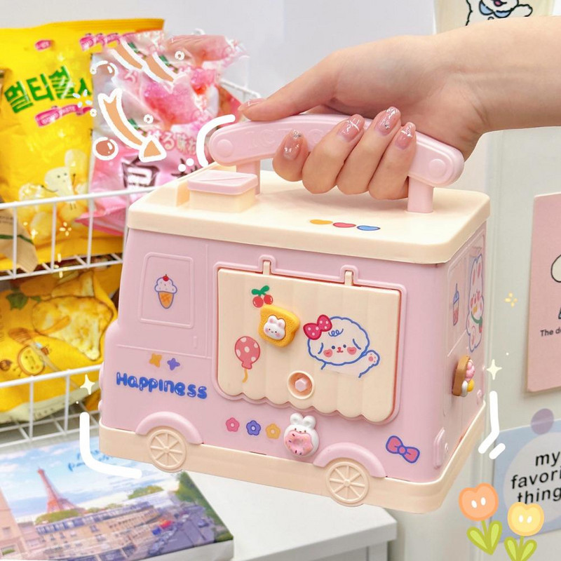 Kawaii bērnu cūciņa banka multfilmas automašīnas forma lielas ietilpības plastmasas burvīga naudas kaste ar slēdzeni Ziemassvētku Jaungada dāvana