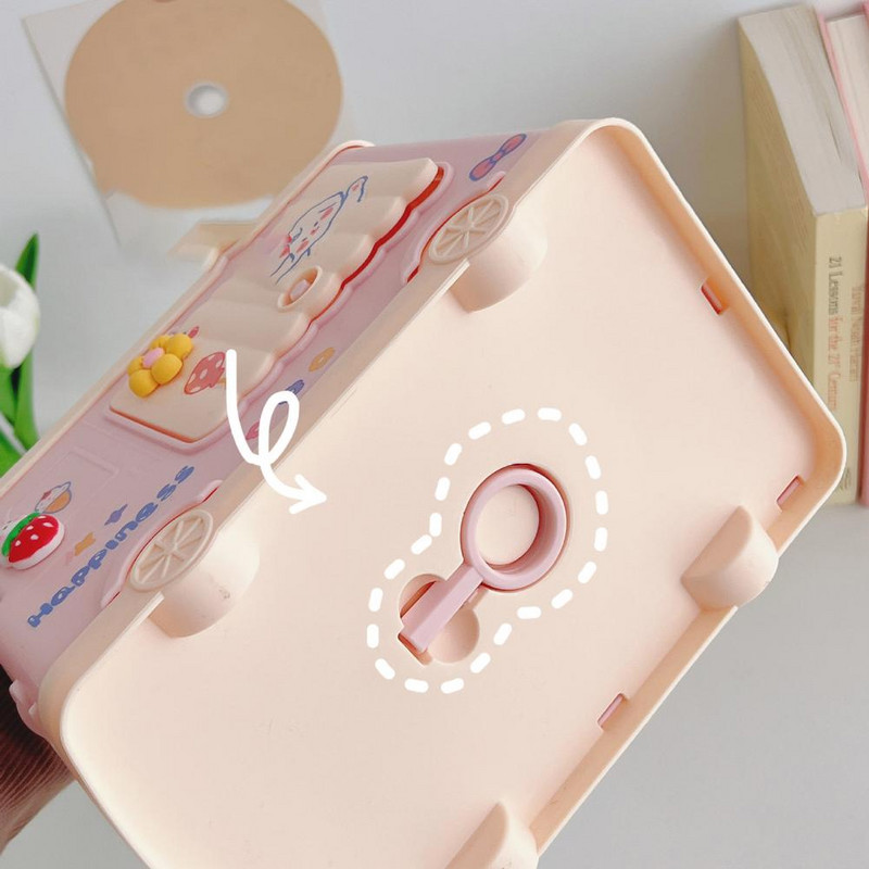 Kawaii bērnu cūciņa banka multfilmas automašīnas forma lielas ietilpības plastmasas burvīga naudas kaste ar slēdzeni Ziemassvētku Jaungada dāvana