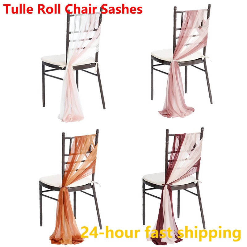 1/2 db fonalból készült székszárnyak esküvői tüll tekercs rusztikus esküvői organza áttetsző szövet születésnapi partihoz, deco esküvői székszárnyak új