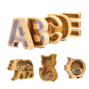 Δημιουργικό ξύλινο κουμπαράς Αλφάβητο Δεξαμενή αποθήκευσης νομισμάτων Ρετρό Στολίδι επιφάνειας εργασίας σε σχήμα ζώου Σκανδιναβική τέχνη Διακόσμηση κουμπαρά τραπεζών